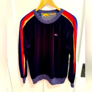 Aviator Nation Navy Blue Velvet Crewneck Pullover Sweatshirt.